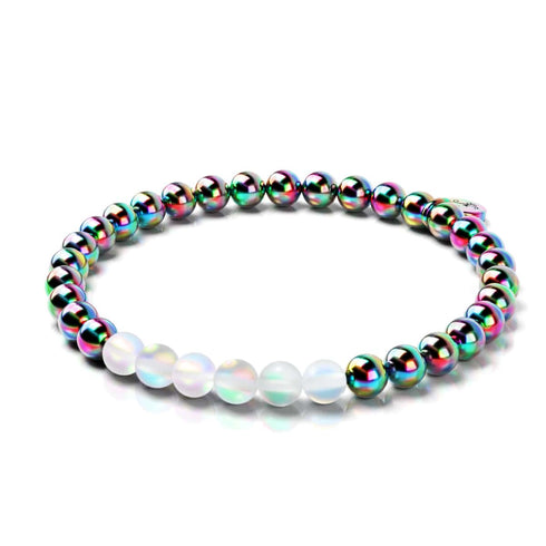 Arc-en-ciel Blanc | Licorne Argent | Bracelet d'expression en verre de sirène